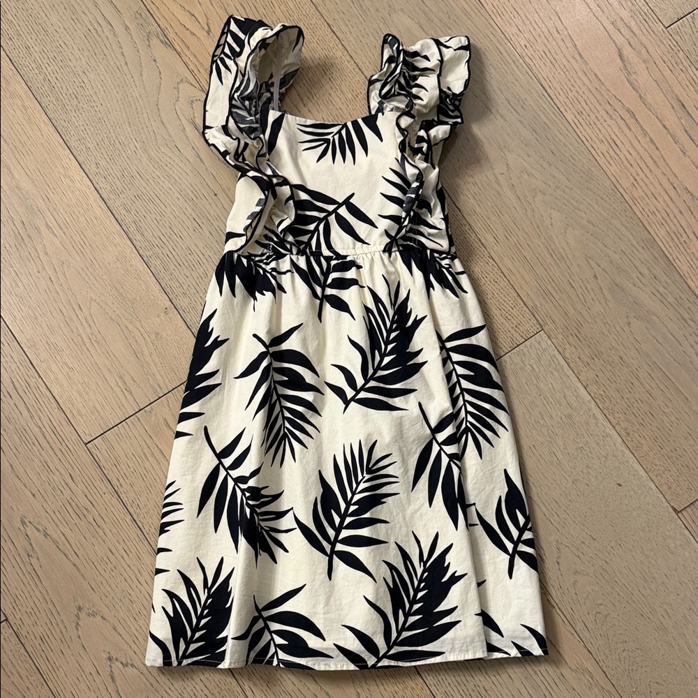 GB Girls Black and Cream Leaf Print Dress